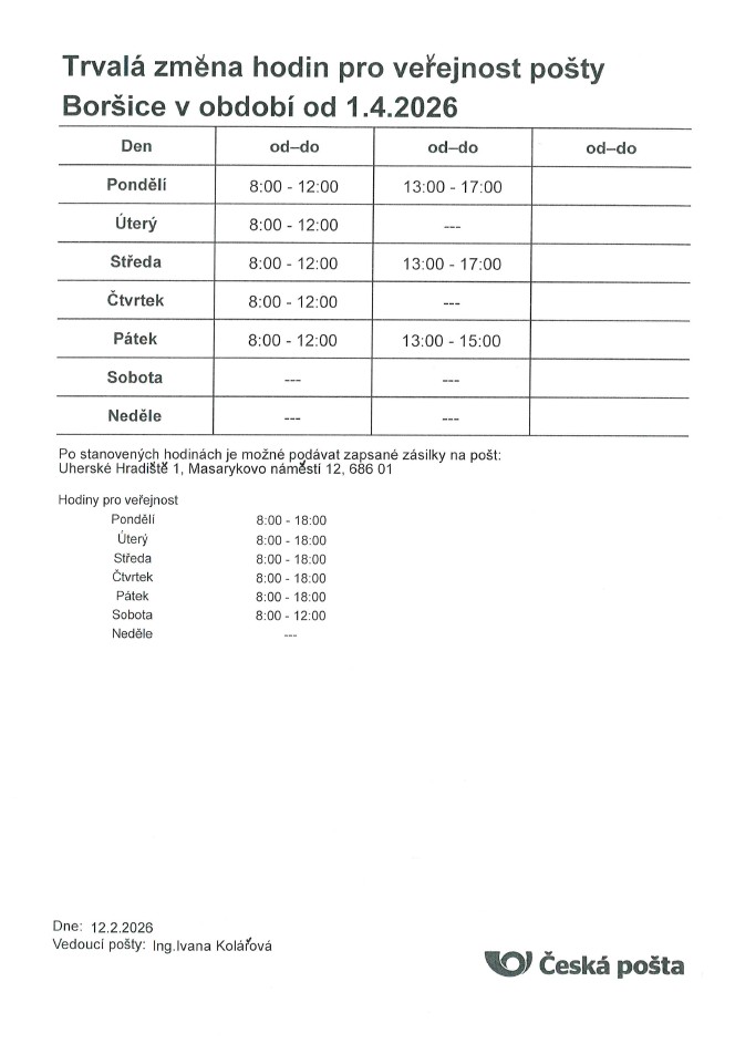 změna otevírací doby