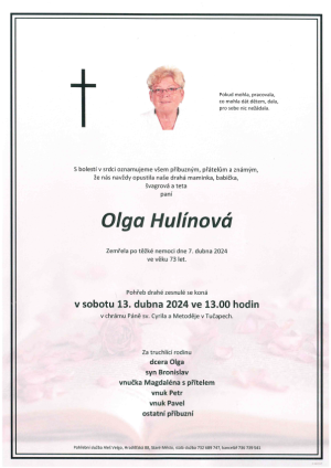 Smuteční oznámení Hulínová Olga