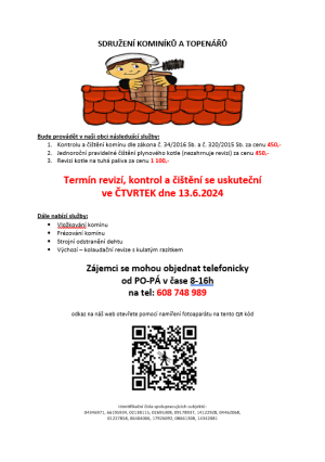 Nabídka služeb kominíka 13.6.2024