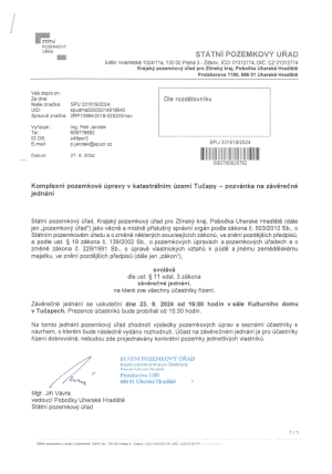 Komplexní pozemkové úpravy - pozvánka na závěrečné jednání - 23.9.2024