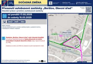 Dočasné přesunutí autobusové zastávky v Boršicích od 17.2.2025